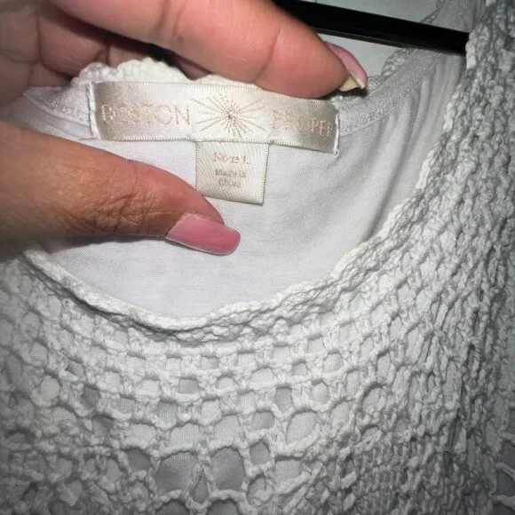 Boston Proper Beautiful White Crochet Dress with inner lining Size L - Picture 2 of 7